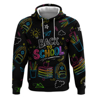 Back To School New Year New Chapter Zip Hoodie Colorful Neon Chalkboard Doodle School Supplies