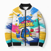 Back To School Bomber Puffer Jacket New Year New Chapter Colorful Paint Splatter