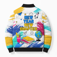 Back To School Bomber Puffer Jacket New Year New Chapter Colorful Paint Splatter
