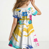 Back To School Kid Short Sleeve Dress New Year New Chapter Colorful Paint Splatter