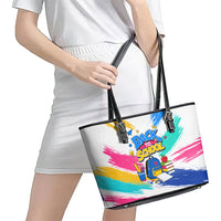 Back To School Leather Tote Bag New Year New Chapter Colorful Paint Splatter