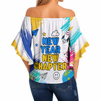 Back To School Off Shoulder Wrap Waist Top New Year New Chapter Colorful Paint Splatter