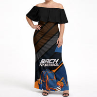Personalized Back To School Off Shoulder Maxi Dress Student Backpack Basketball Geometric Stripes
