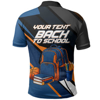 Personalized Back To School Polo Shirt Student Backpack Basketball Geometric Stripes