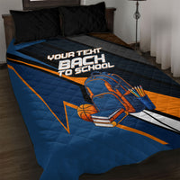Personalized Back To School Quilt Bed Set Student Backpack Basketball Geometric Stripes