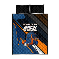 Personalized Back To School Quilt Bed Set Student Backpack Basketball Geometric Stripes