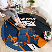 Personalized Back To School Round Carpet Student Backpack Basketball Geometric Stripes