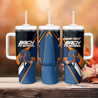 Personalized Back To School Tumbler With Handle Student Backpack Basketball Geometric Stripes