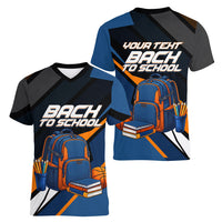 Personalized Back To School Women V-Neck T-Shirt Student Backpack Basketball Geometric Stripes