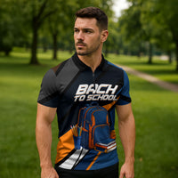 Personalized Back To School Zipper Polo Shirt Student Backpack Basketball Geometric Stripes