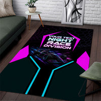 Personalized Night Race Division Area Rug Cyberpunk Racing Synthwave Motorsport Neon Graphic