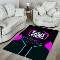 Personalized Night Race Division Area Rug Cyberpunk Racing Synthwave Motorsport Neon Graphic