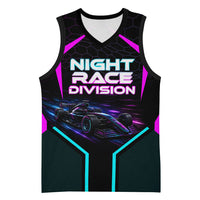 Personalized Night Race Division Basketball Jersey Cyberpunk Racing Synthwave Motorsport Neon Graphic