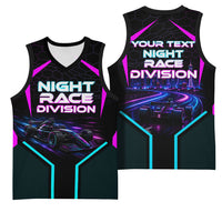Personalized Night Race Division Basketball Jersey Cyberpunk Racing Synthwave Motorsport Neon Graphic