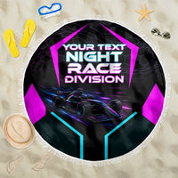 Personalized Night Race Division Beach Blanket Cyberpunk Racing Synthwave Motorsport Neon Graphic