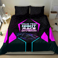 Personalized Night Race Division Bedding Set Cyberpunk Racing Synthwave Motorsport Neon Graphic