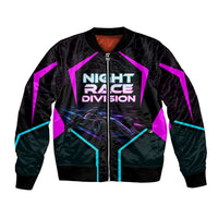 Personalized Night Race Division Bomber Jacket Cyberpunk Racing Synthwave Motorsport Neon Graphic