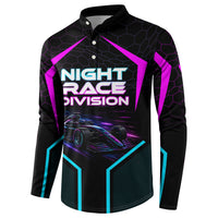 Personalized Night Race Division Button Sweatshirt Cyberpunk Racing Synthwave Motorsport Neon Graphic