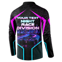Personalized Night Race Division Button Sweatshirt Cyberpunk Racing Synthwave Motorsport Neon Graphic