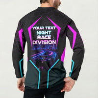 Personalized Night Race Division Button Sweatshirt Cyberpunk Racing Synthwave Motorsport Neon Graphic