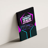 Personalized Night Race Division Canvas Wall Art Cyberpunk Racing Synthwave Motorsport Neon Graphic