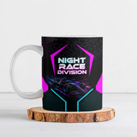 Personalized Night Race Division Ceramic Mug Cyberpunk Racing Synthwave Motorsport Neon Graphic
