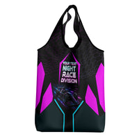 Personalized Night Race Division Grocery Bag Cyberpunk Racing Synthwave Motorsport Neon Graphic