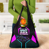 Personalized Night Race Division Grocery Bag Cyberpunk Racing Synthwave Motorsport Neon Graphic
