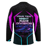 Personalized Night Race Division Hockey Jersey Cyberpunk Racing Synthwave Motorsport Neon Graphic