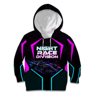 Personalized Night Race Division Kid Hoodie Cyberpunk Racing Synthwave Motorsport Neon Graphic