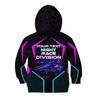 Personalized Night Race Division Kid Hoodie Cyberpunk Racing Synthwave Motorsport Neon Graphic