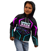 Personalized Night Race Division Kid Hoodie Cyberpunk Racing Synthwave Motorsport Neon Graphic