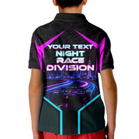 Personalized Night Race Division Kid Polo Shirt Cyberpunk Racing Synthwave Motorsport Neon Graphic