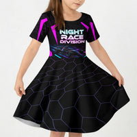 Personalized Night Race Division Kid Short Sleeve Dress Cyberpunk Racing Synthwave Motorsport Neon Graphic