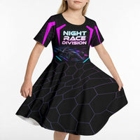 Personalized Night Race Division Kid Short Sleeve Dress Cyberpunk Racing Synthwave Motorsport Neon Graphic