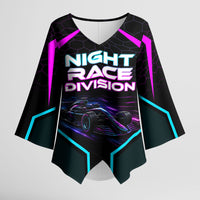Personalized Night Race Division Kimono Sleeve Blouse Cyberpunk Racing Synthwave Motorsport Neon Graphic