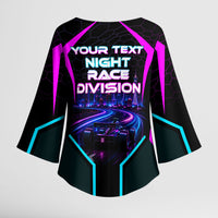 Personalized Night Race Division Kimono Sleeve Blouse Cyberpunk Racing Synthwave Motorsport Neon Graphic