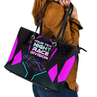 Personalized Night Race Division Leather Tote Bag Cyberpunk Racing Synthwave Motorsport Neon Graphic