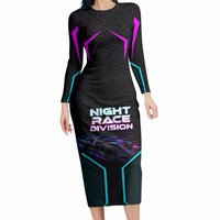 Personalized Night Race Division Long Sleeve Bodycon Dress Cyberpunk Racing Synthwave Motorsport Neon Graphic