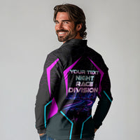 Personalized Night Race Division Long Sleeve Polo Shirt Cyberpunk Racing Synthwave Motorsport Neon Graphic