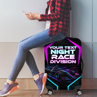 Personalized Night Race Division Luggage Cover Cyberpunk Racing Synthwave Motorsport Neon Graphic