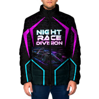 Personalized Night Race Division Padded Jacket Cyberpunk Racing Synthwave Motorsport Neon Graphic