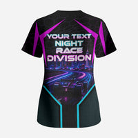 Personalized Night Race Division Scrub Top Cyberpunk Racing Synthwave Motorsport Neon Graphic