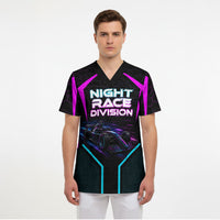 Personalized Night Race Division Scrub Top Cyberpunk Racing Synthwave Motorsport Neon Graphic