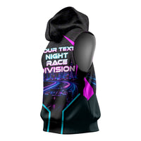 Personalized Night Race Division Sleeveless Hoodie Cyberpunk Racing Synthwave Motorsport Neon Graphic