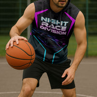 Personalized Night Race Division Sleeveless Hoodie Cyberpunk Racing Synthwave Motorsport Neon Graphic