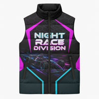 Personalized Night Race Division Sleeveless Puffer Jacket Cyberpunk Racing Synthwave Motorsport Neon Graphic
