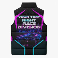 Personalized Night Race Division Sleeveless Puffer Jacket Cyberpunk Racing Synthwave Motorsport Neon Graphic