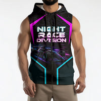 Personalized Night Race Division Sleeveless Zip Hoodie Cyberpunk Racing Synthwave Motorsport Neon Graphic