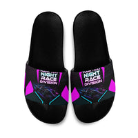 Personalized Night Race Division Slide Sandals Cyberpunk Racing Synthwave Motorsport Neon Graphic